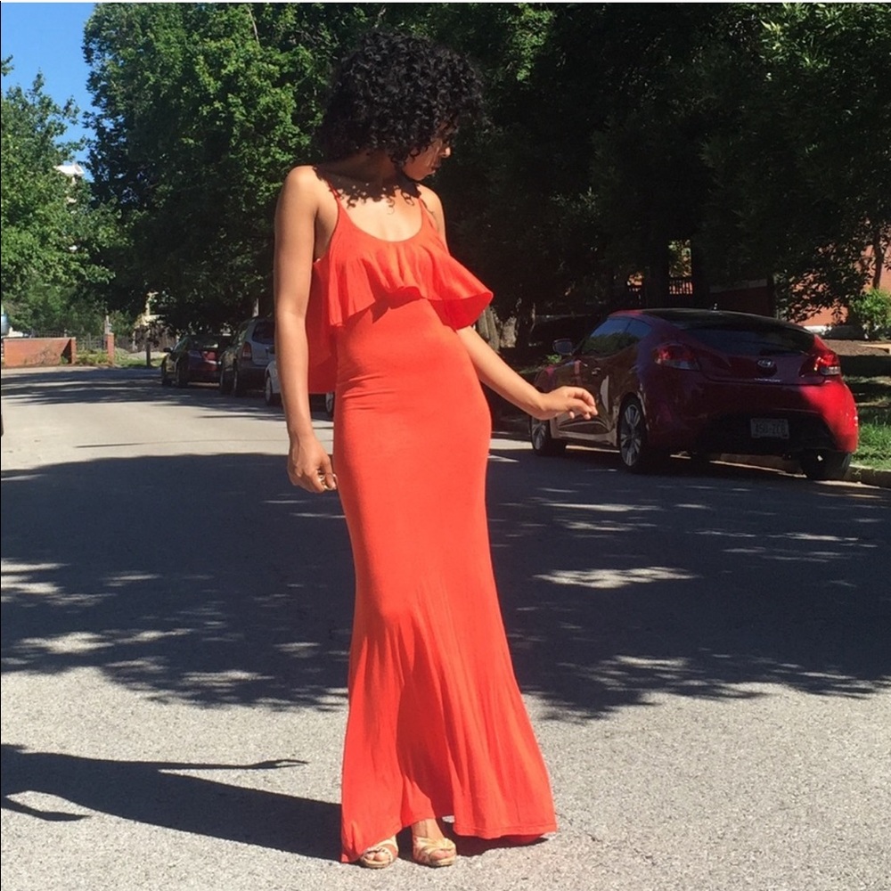 Arden B Tomato red Maxi Dress with Open Back